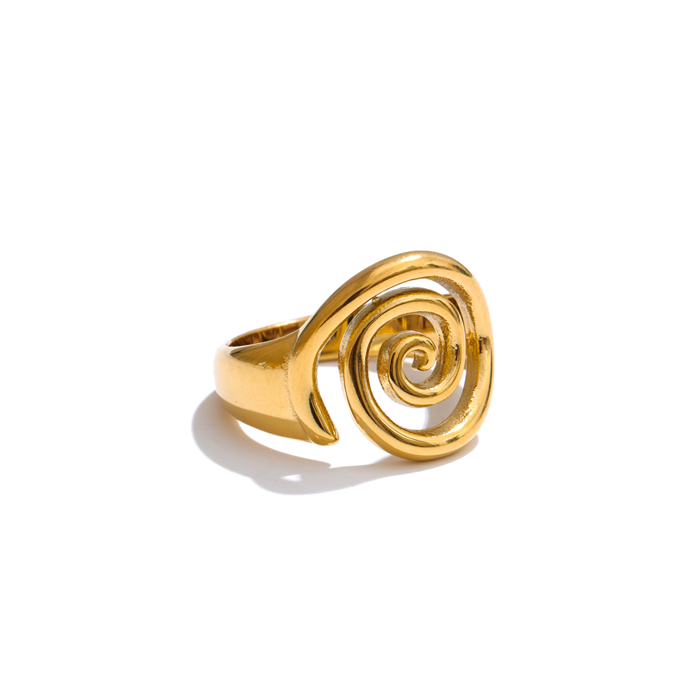 Coral Pinky Ring - 18K Gold Plated Spiral Statement Ring Size 6