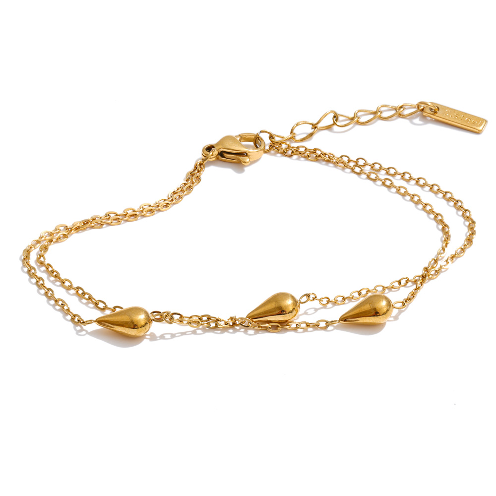Drop Bracelet - 18K Gold Plated Double Chain with Teardrop Charms